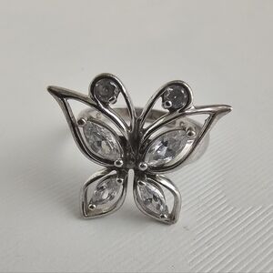 Sterling Silver Cubic Zirconia Butterfly Ring, Size 6